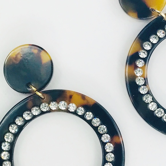 Tortoise Crystal Drop Hoop Earrings - Picture 2 of 8